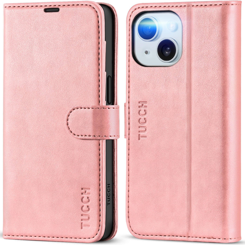 iPhone 15 6.1", Kickstand PU Leather [RFID Blocking] 4 Card Holder Magnetic Stand Protective Cover [TPU Shockproof Inner Shell] 5G 2023, Black - 7DAY'S