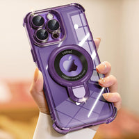 iPhone 15 Pro Max Case with Integrated Lens Protection, [Foldable Stand & Ring Holder] [Compatible with Magsafe], Glossy Shockproof Bumper Stylish Women Case for iPhone 15 Pro Max, Purple - 7DAY'S