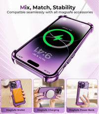 iPhone 15 Pro Max Case with Integrated Lens Protection, [Foldable Stand & Ring Holder] [Compatible with Magsafe], Glossy Shockproof Bumper Stylish Women Case for iPhone 15 Pro Max, Purple - 7DAY'S