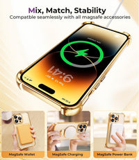 iPhone 15 Pro Max Case with Integrated Lens Protection, [Foldable Stand & Ring Holder] [Compatible with Magsafe], Glossy Shockproof Bumper Stylish Women Case for iPhone 15 Pro Max, Gold - 7DAY'S