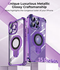 iPhone 15 Pro Max Case with Integrated Lens Protection, [Foldable Stand & Ring Holder] [Compatible with Magsafe], Glossy Shockproof Bumper Stylish Women Case for iPhone 15 Pro Max, Purple - 7DAY'S