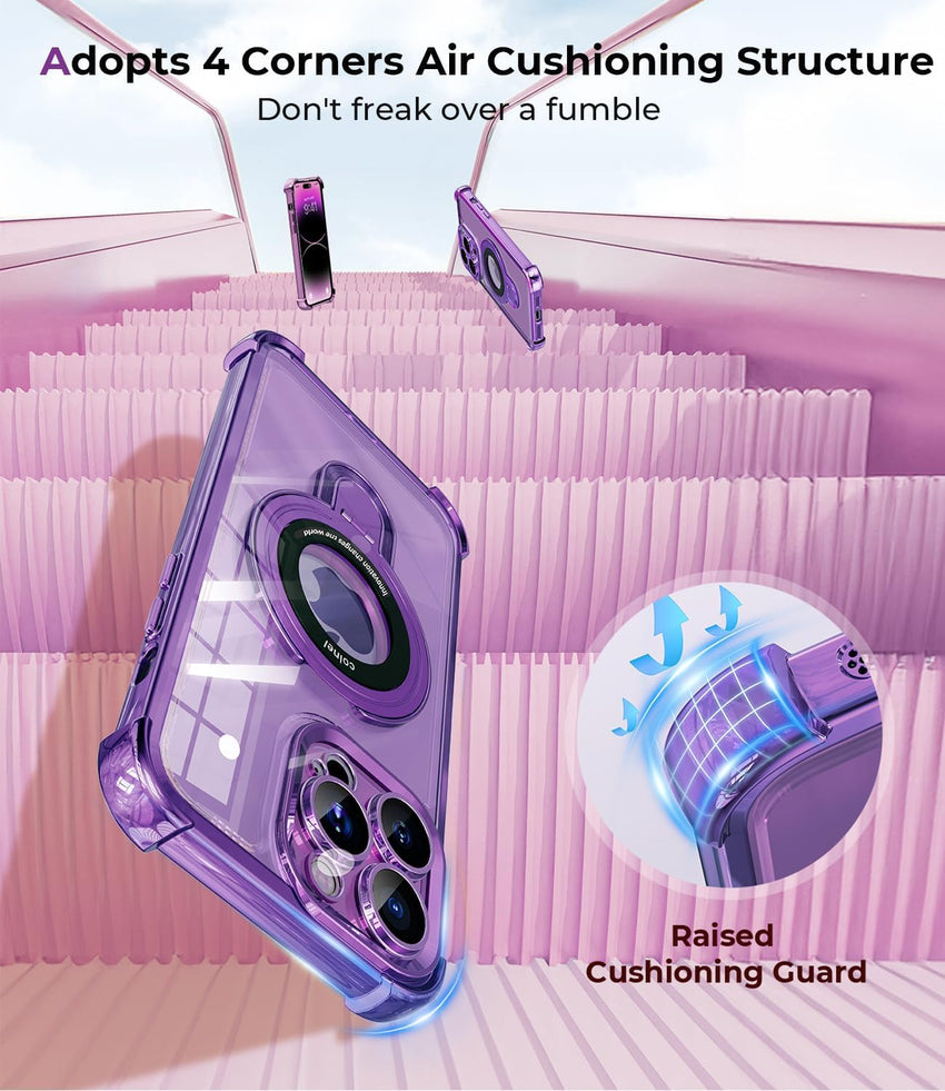 iPhone 15 Pro Max Case with Integrated Lens Protection, [Foldable Stand & Ring Holder] [Compatible with Magsafe], Glossy Shockproof Bumper Stylish Women Case for iPhone 15 Pro Max, Purple - 7DAY'S