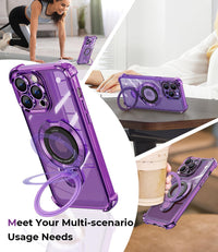 iPhone 15 Pro Max Case with Integrated Lens Protection, [Foldable Stand & Ring Holder] [Compatible with Magsafe], Glossy Shockproof Bumper Stylish Women Case for iPhone 15 Pro Max, Purple - 7DAY'S