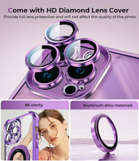 iPhone 15 Pro Max Case with Integrated Lens Protection, [Foldable Stand & Ring Holder] [Compatible with Magsafe], Glossy Shockproof Bumper Stylish Women Case for iPhone 15 Pro Max, Purple - 7DAY'S