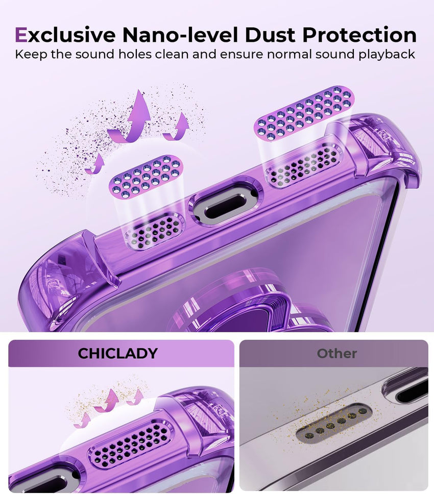 iPhone 15 Pro Max Case with Integrated Lens Protection, [Foldable Stand & Ring Holder] [Compatible with Magsafe], Glossy Shockproof Bumper Stylish Women Case for iPhone 15 Pro Max, Purple - 7DAY'S