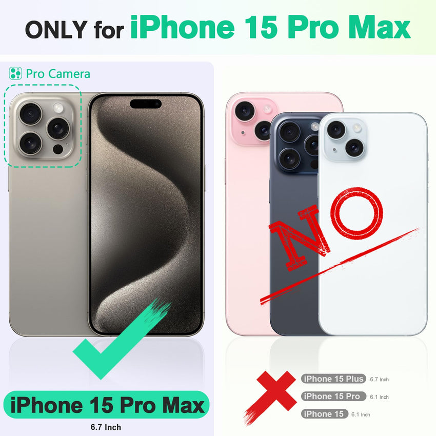 iPhone 15 Pro Max, RFID Blocking 4 Card Holder Kickstand Shockproof TPU Inner Case, PU Leather Magnetic Flip Folio Cover, Black - 7DAY'S
