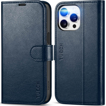 iPhone 15 Pro Max, RFID Blocking 4 Card Holder Kickstand Shockproof TPU Inner Case, PU Leather Magnetic Flip Folio Cover, Black - 7DAY'S