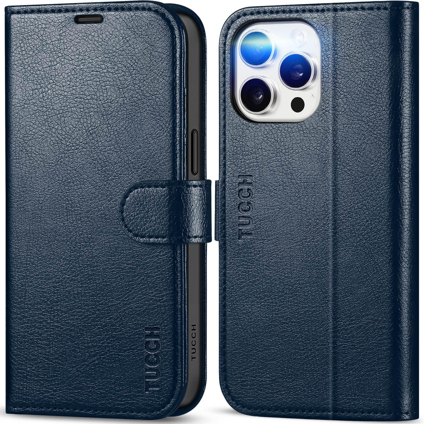 iPhone 15 Pro Max, RFID Blocking 4 Card Holder Kickstand Shockproof TPU Inner Case, PU Leather Magnetic Flip Folio Cover, Black - 7DAY'S