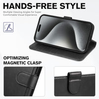 iPhone 15 Pro Max, RFID Blocking 4 Card Holder Kickstand Shockproof TPU Inner Case, PU Leather Magnetic Flip Folio Cover, Black - 7DAY'S