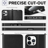 iPhone 15 Pro Max, RFID Blocking 4 Card Holder Kickstand Shockproof TPU Inner Case, PU Leather Magnetic Flip Folio Cover, Black - 7DAY'S