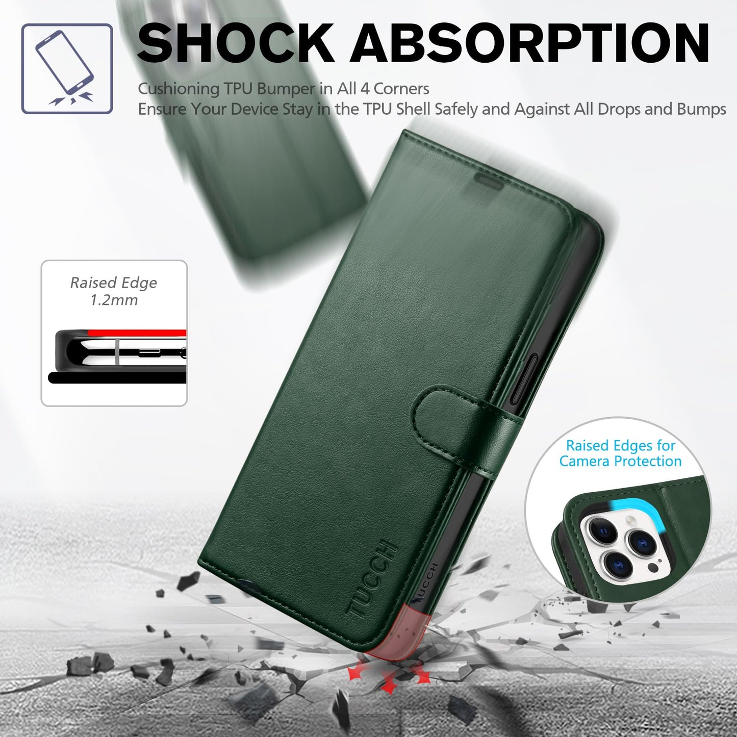 iPhone 15 Pro Max, RFID Blocking 4 Card Holder Kickstand Shockproof TPU Inner Case, PU Leather Magnetic Flip Folio Cover, Black - 7DAY'S