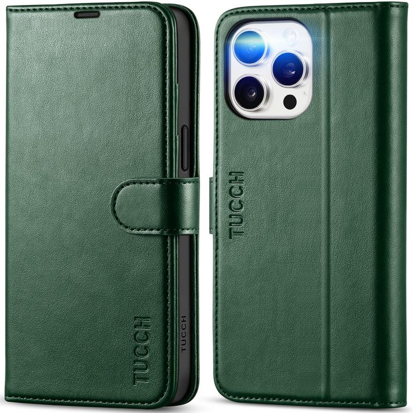 iPhone 15 Pro Max, RFID Blocking 4 Card Holder Kickstand Shockproof TPU Inner Case, PU Leather Magnetic Flip Folio Cover, Black - 7DAY'S