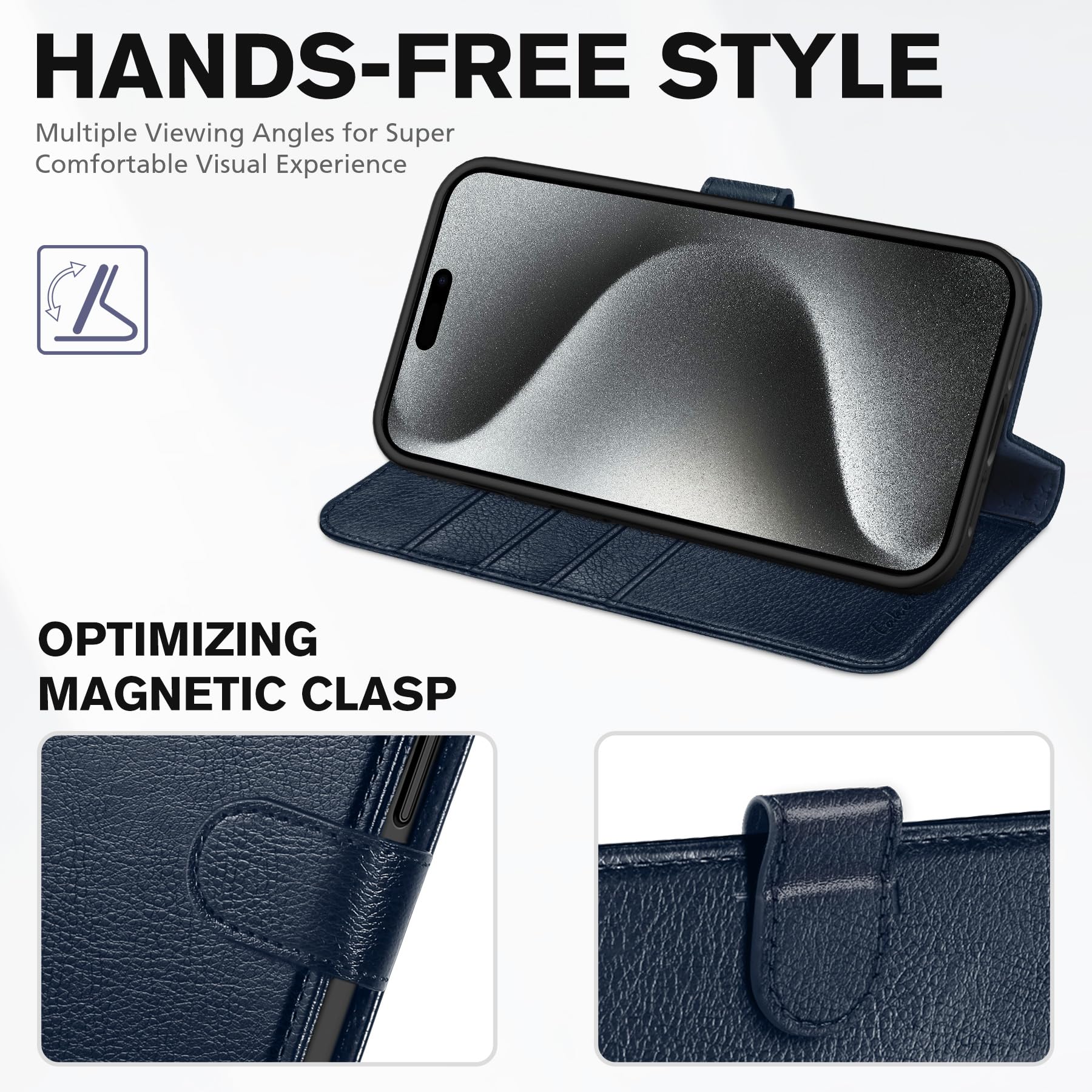 iPhone 15 Pro Max, RFID Blocking 4 Card Holder Kickstand Shockproof TPU Inner Case, PU Leather Magnetic Flip Folio Cover, Black - 7DAY'S