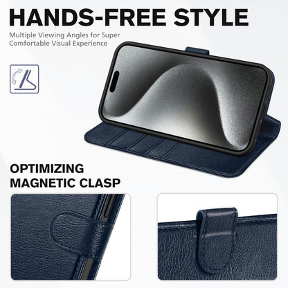 iPhone 15 Pro Max, RFID Blocking 4 Card Holder Kickstand Shockproof TPU Inner Case, PU Leather Magnetic Flip Folio Cover, Black - 7DAY'S
