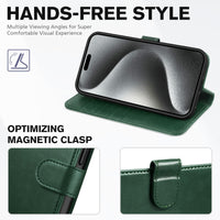 iPhone 15 Pro Max, RFID Blocking 4 Card Holder Kickstand Shockproof TPU Inner Case, PU Leather Magnetic Flip Folio Cover, Black - 7DAY'S