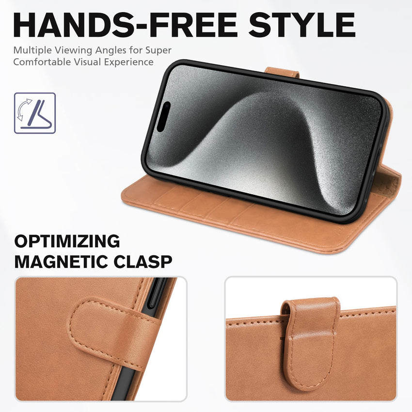 iPhone 15 Pro Max, RFID Blocking 4 Card Holder Kickstand Shockproof TPU Inner Case, PU Leather Magnetic Flip Folio Cover, Black - 7DAY'S