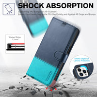 iPhone 15 Pro Max, RFID Blocking 4 Card Holder Kickstand Shockproof TPU Inner Case, PU Leather Magnetic Flip Folio Cover, Black - 7DAY'S