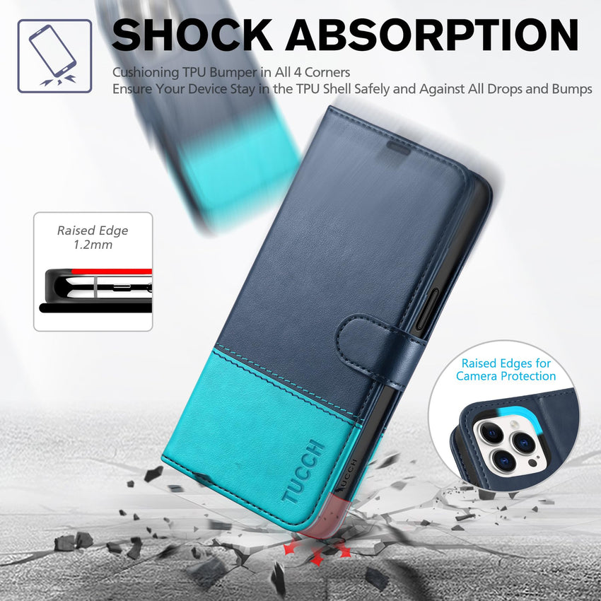 iPhone 15 Pro Max, RFID Blocking 4 Card Holder Kickstand Shockproof TPU Inner Case, PU Leather Magnetic Flip Folio Cover, Black - 7DAY'S