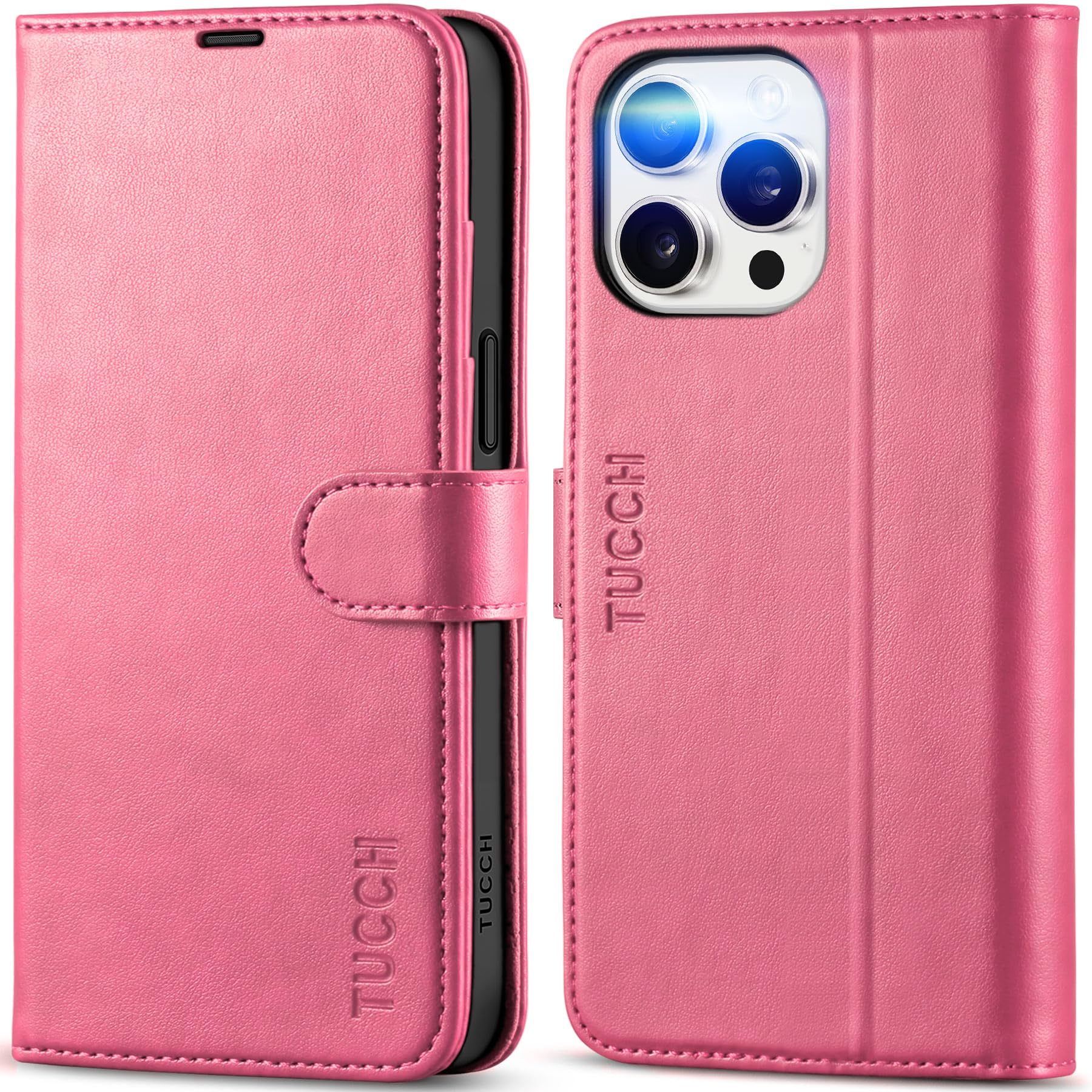 iPhone 15 Pro Max, RFID Blocking 4 Card Holder Kickstand Shockproof TPU Inner Case, PU Leather Magnetic Flip Folio Cover, Black - 7DAY'S