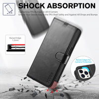 iPhone 15 Pro Max, RFID Blocking 4 Card Holder Kickstand Shockproof TPU Inner Case, PU Leather Magnetic Flip Folio Cover, Black - 7DAY'S