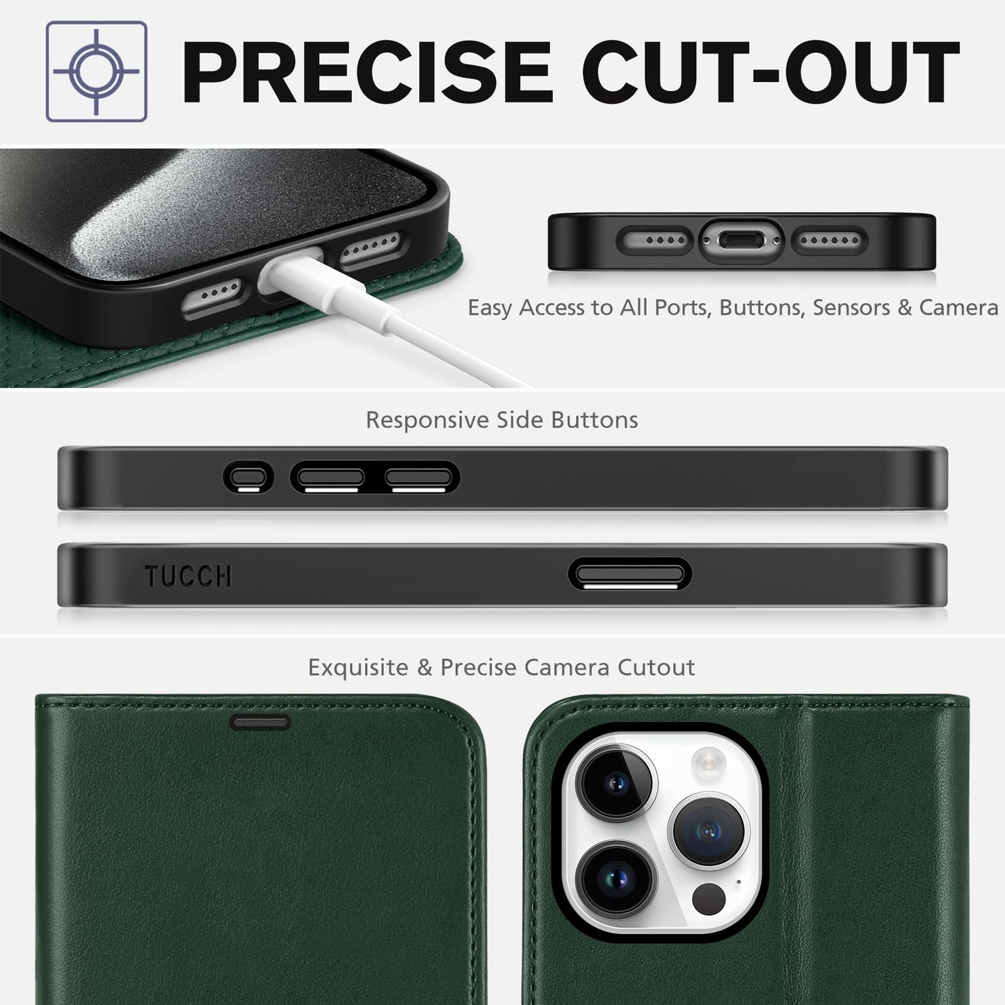 iPhone 15 Pro Max, RFID Blocking 4 Card Holder Kickstand Shockproof TPU Inner Case, PU Leather Magnetic Flip Folio Cover, Black - 7DAY'S