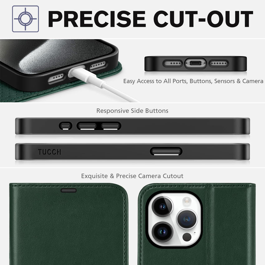 iPhone 15 Pro Max, RFID Blocking 4 Card Holder Kickstand Shockproof TPU Inner Case, PU Leather Magnetic Flip Folio Cover, Black - 7DAY'S