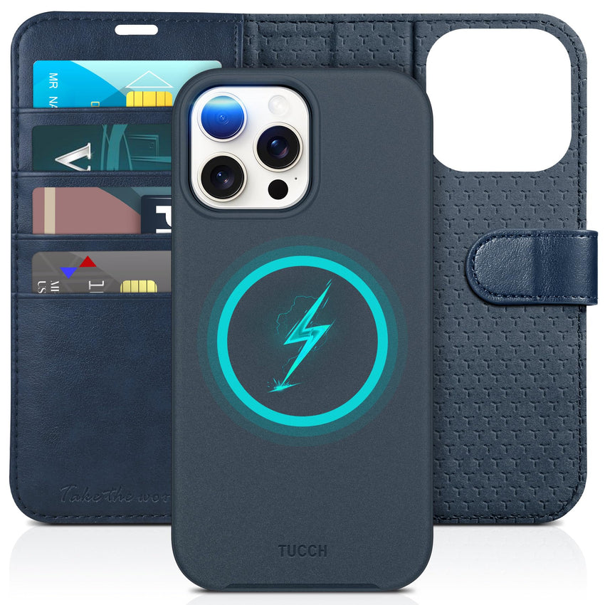 iPhone 15 Pro Max, RFID Blocking 4 Card Holder Kickstand Shockproof TPU Inner Case, PU Leather Magnetic Flip Folio Cover, Black - 7DAY'S