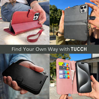 iPhone 15 Pro Max, RFID Blocking 4 Card Holder Kickstand Shockproof TPU Inner Case, PU Leather Magnetic Flip Folio Cover, Black - 7DAY'S