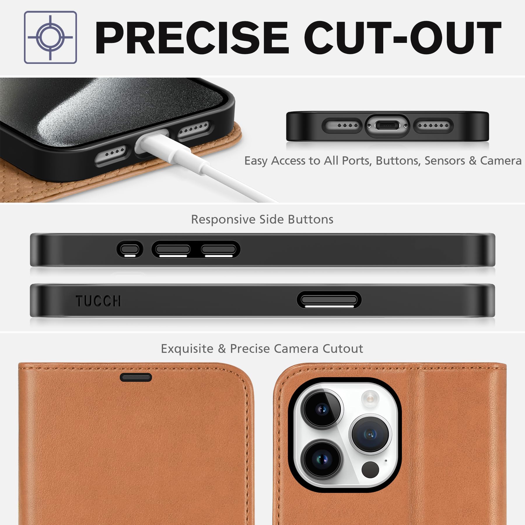 iPhone 15 Pro Max, RFID Blocking 4 Card Holder Kickstand Shockproof TPU Inner Case, PU Leather Magnetic Flip Folio Cover, Black - 7DAY'S
