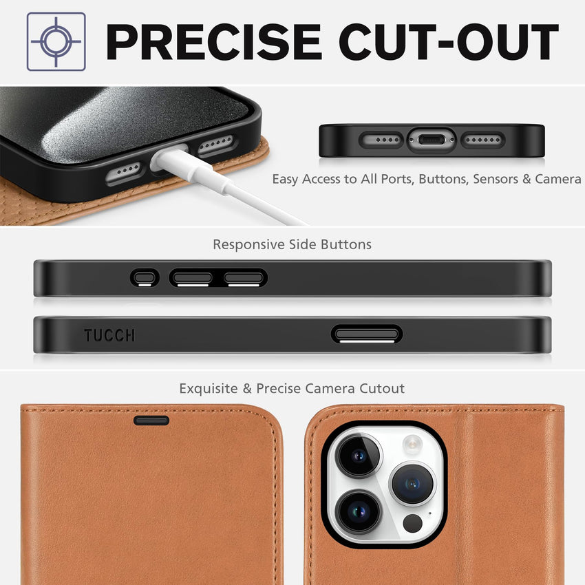iPhone 15 Pro Max, RFID Blocking 4 Card Holder Kickstand Shockproof TPU Inner Case, PU Leather Magnetic Flip Folio Cover, Black - 7DAY'S
