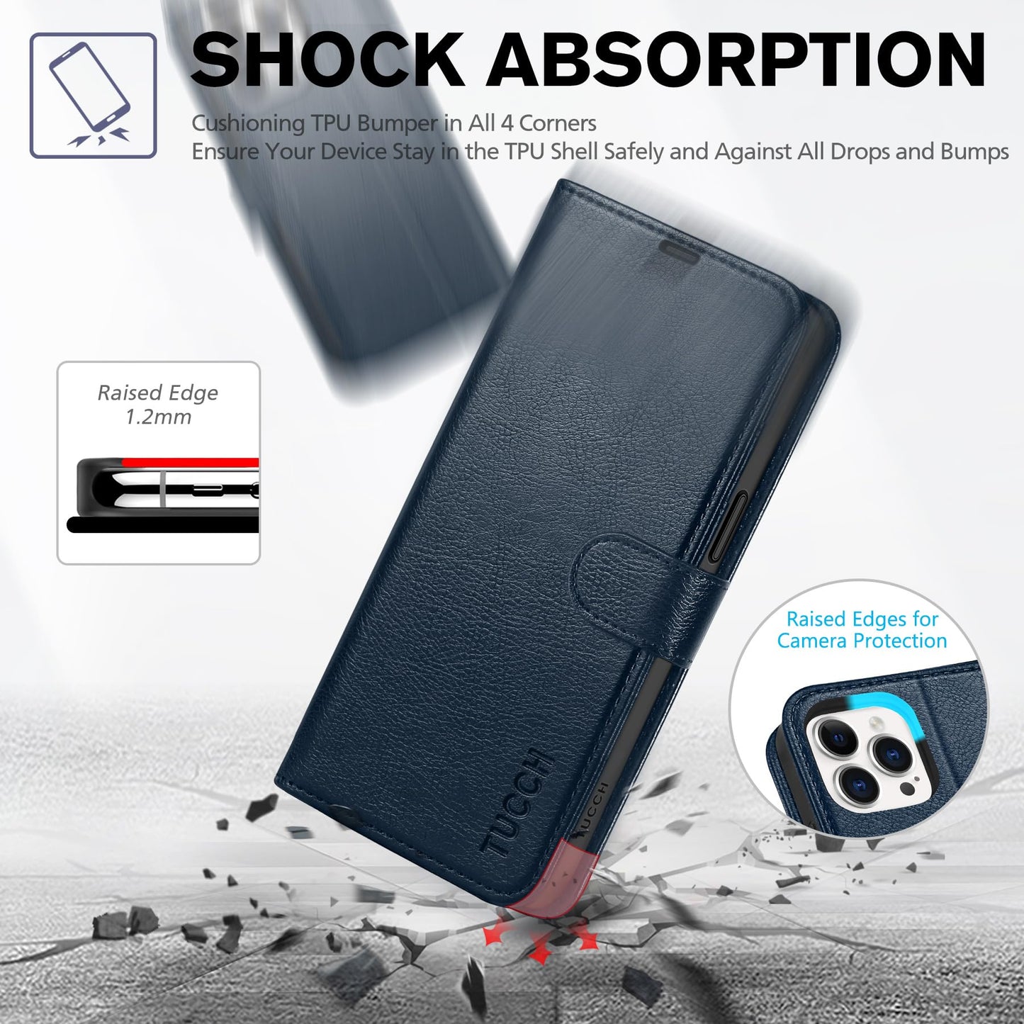 iPhone 15 Pro Max, RFID Blocking 4 Card Holder Kickstand Shockproof TPU Inner Case, PU Leather Magnetic Flip Folio Cover, Black - 7DAY'S