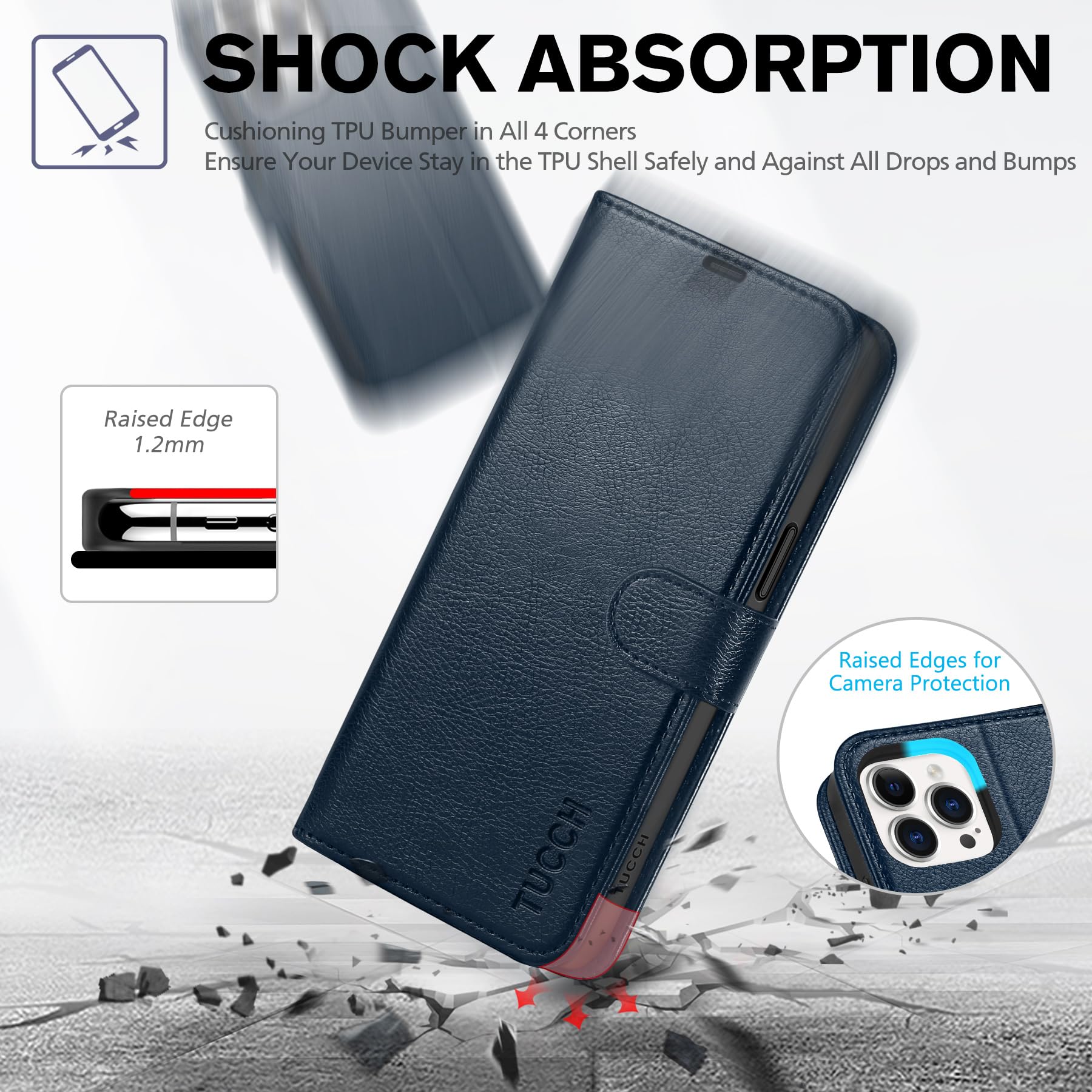 iPhone 15 Pro Max, RFID Blocking 4 Card Holder Kickstand Shockproof TPU Inner Case, PU Leather Magnetic Flip Folio Cover, Black - 7DAY'S