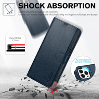 iPhone 15 Pro Max, RFID Blocking 4 Card Holder Kickstand Shockproof TPU Inner Case, PU Leather Magnetic Flip Folio Cover, Black - 7DAY'S