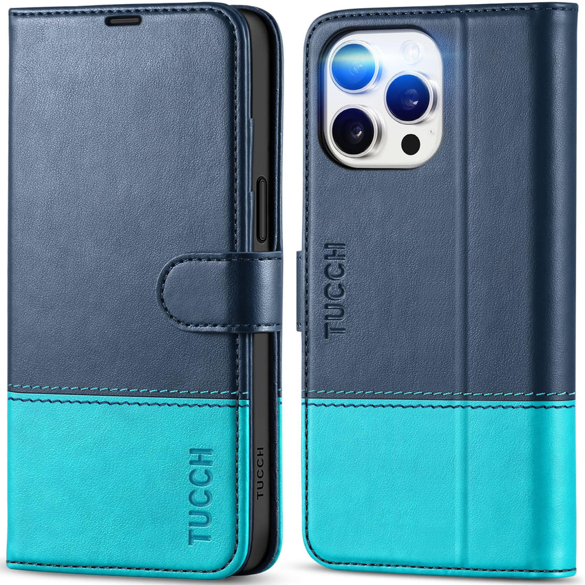 iPhone 15 Pro Max, RFID Blocking 4 Card Holder Kickstand Shockproof TPU Inner Case, PU Leather Magnetic Flip Folio Cover, Black - 7DAY'S