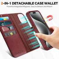 iPhone 15 Pro Max, RFID Blocking 4 Card Holder Kickstand Shockproof TPU Inner Case, PU Leather Magnetic Flip Folio Cover, Black - 7DAY'S