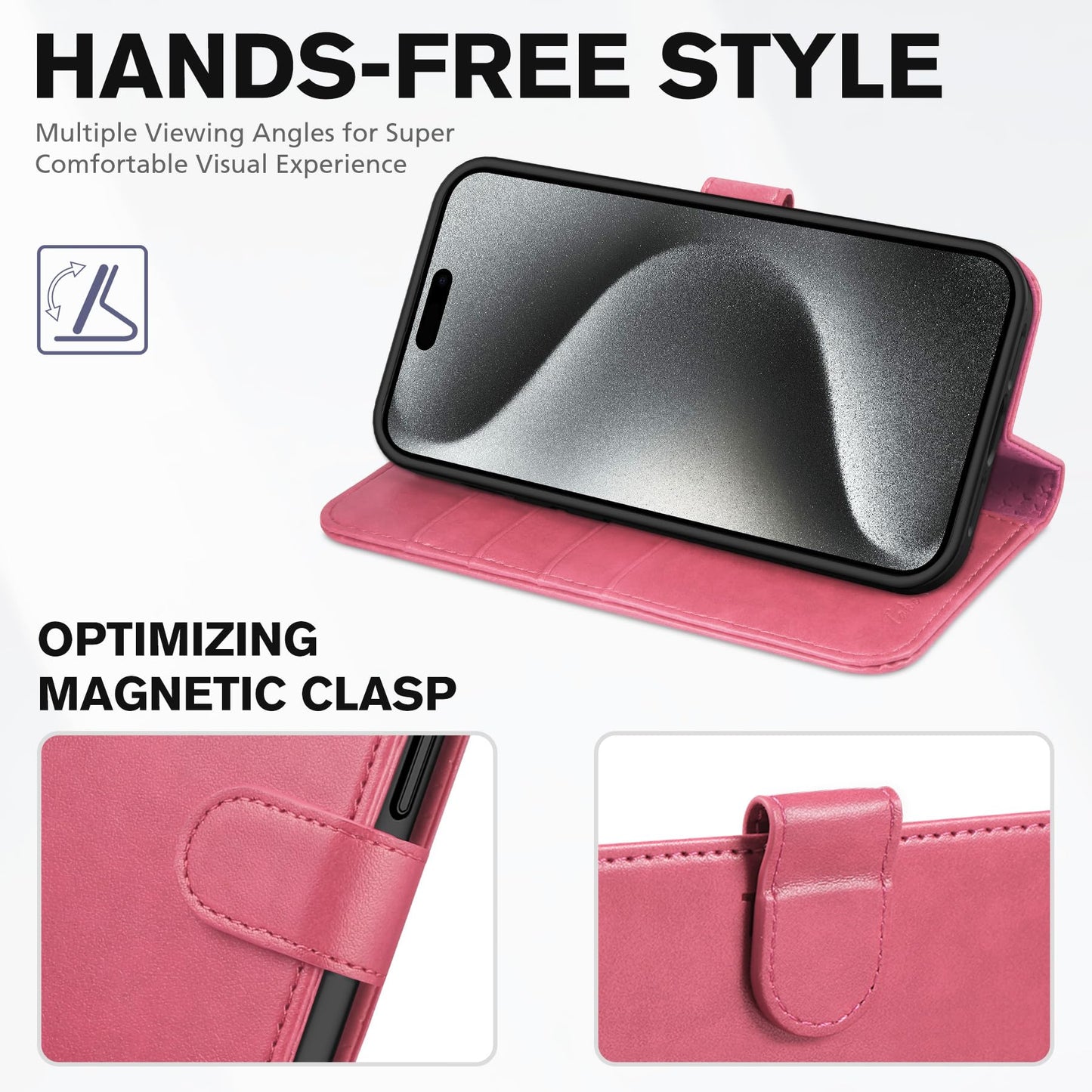 iPhone 15 Pro Max, RFID Blocking 4 Card Holder Kickstand Shockproof TPU Inner Case, PU Leather Magnetic Flip Folio Cover, Black - 7DAY'S