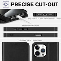 iPhone 15 Pro Max, RFID Blocking 4 Card Holder Kickstand Shockproof TPU Inner Case, PU Leather Magnetic Flip Folio Cover, Black - 7DAY'S