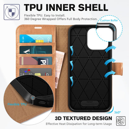 iPhone 15 Pro Max, RFID Blocking 4 Card Holder Kickstand Shockproof TPU Inner Case, PU Leather Magnetic Flip Folio Cover, Black - 7DAY'S