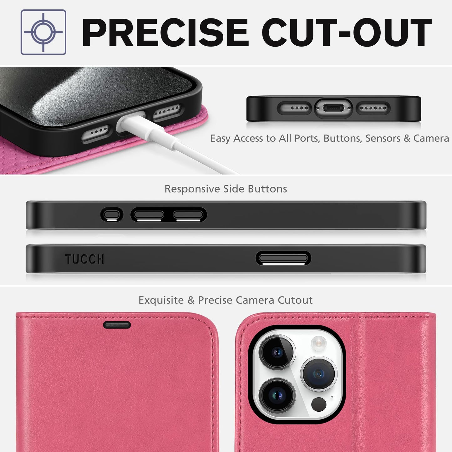 iPhone 15 Pro Max, RFID Blocking 4 Card Holder Kickstand Shockproof TPU Inner Case, PU Leather Magnetic Flip Folio Cover, Black - 7DAY'S