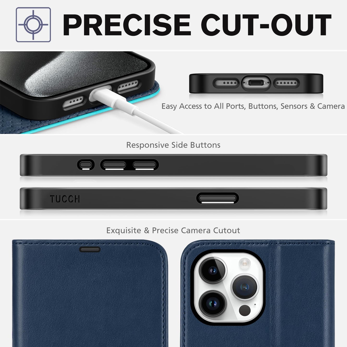 iPhone 15 Pro Max, RFID Blocking 4 Card Holder Kickstand Shockproof TPU Inner Case, PU Leather Magnetic Flip Folio Cover, Black - 7DAY'S
