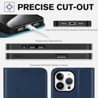 iPhone 15 Pro Max, RFID Blocking 4 Card Holder Kickstand Shockproof TPU Inner Case, PU Leather Magnetic Flip Folio Cover, Black - 7DAY'S