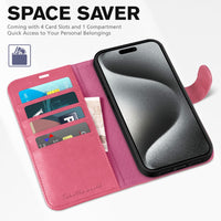 iPhone 15 Pro Max, RFID Blocking 4 Card Holder Kickstand Shockproof TPU Inner Case, PU Leather Magnetic Flip Folio Cover, Black - 7DAY'S