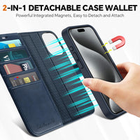 iPhone 15 Pro Max, RFID Blocking 4 Card Holder Kickstand Shockproof TPU Inner Case, PU Leather Magnetic Flip Folio Cover, Black - 7DAY'S