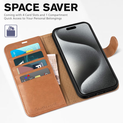 iPhone 15 Pro Max, RFID Blocking 4 Card Holder Kickstand Shockproof TPU Inner Case, PU Leather Magnetic Flip Folio Cover, Black - 7DAY'S