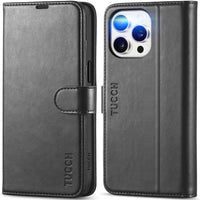 iPhone 15 Pro Max, RFID Blocking 4 Card Holder Kickstand Shockproof TPU Inner Case, PU Leather Magnetic Flip Folio Cover, Black - 7DAY'S