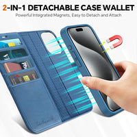 iPhone 15 Pro Max, RFID Blocking 4 Card Holder Kickstand Shockproof TPU Inner Case, PU Leather Magnetic Flip Folio Cover, Black - 7DAY'S