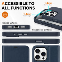 iPhone 15 Pro Max, RFID Blocking 4 Card Holder Kickstand Shockproof TPU Inner Case, PU Leather Magnetic Flip Folio Cover, Black - 7DAY'S