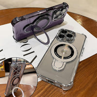 iPhone 16 Pro Max Case with Integrated Lens Protection, [Foldable Stand & Ring Holder], Glossy Shockproof Bumper Stylish Women Case for iPhone 16 Pro Max, Purple - 7DAY'S