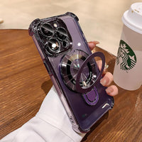 iPhone 16 Pro Max Case with Integrated Lens Protection, [Foldable Stand & Ring Holder], Glossy Shockproof Bumper Stylish Women Case for iPhone 16 Pro Max, Purple - 7DAY'S