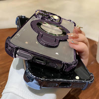 iPhone 16 Pro Max Case with Integrated Lens Protection, [Foldable Stand & Ring Holder], Glossy Shockproof Bumper Stylish Women Case for iPhone 16 Pro Max, Purple - 7DAY'S